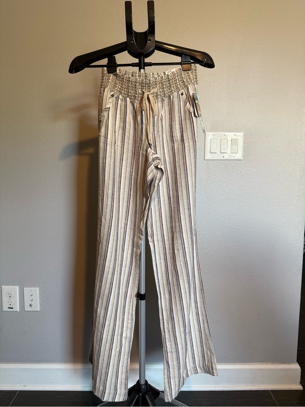 Rewash Striped Wide Leg Pants in Cream and Brown